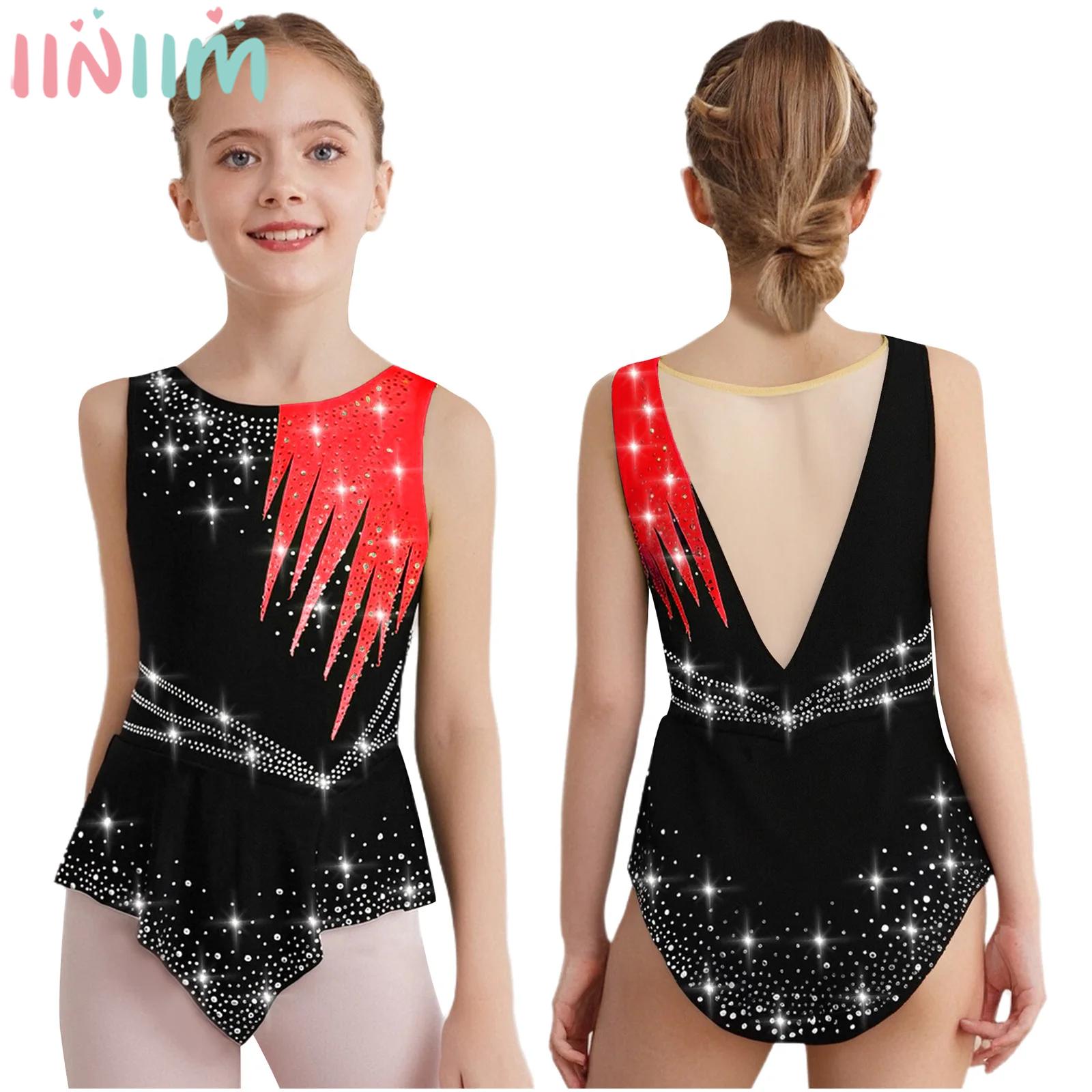 Baby Clothing Sizes - Girls Rhinestones Contrast Color Rhythmic Gymnastics