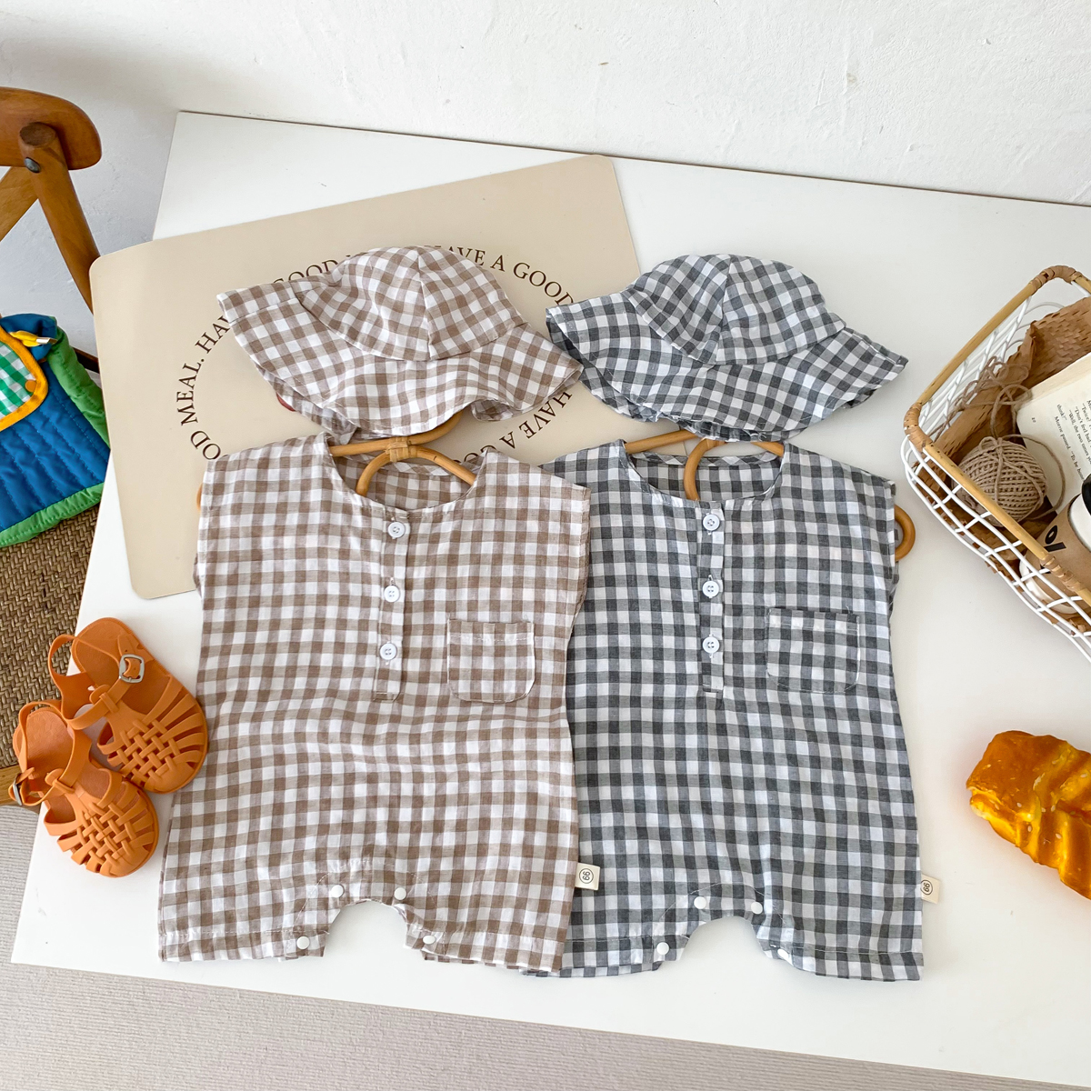 Baby Newborn Plaid Romper+Hat  - Bamboo Bodysuit Baby ulasan dan harga