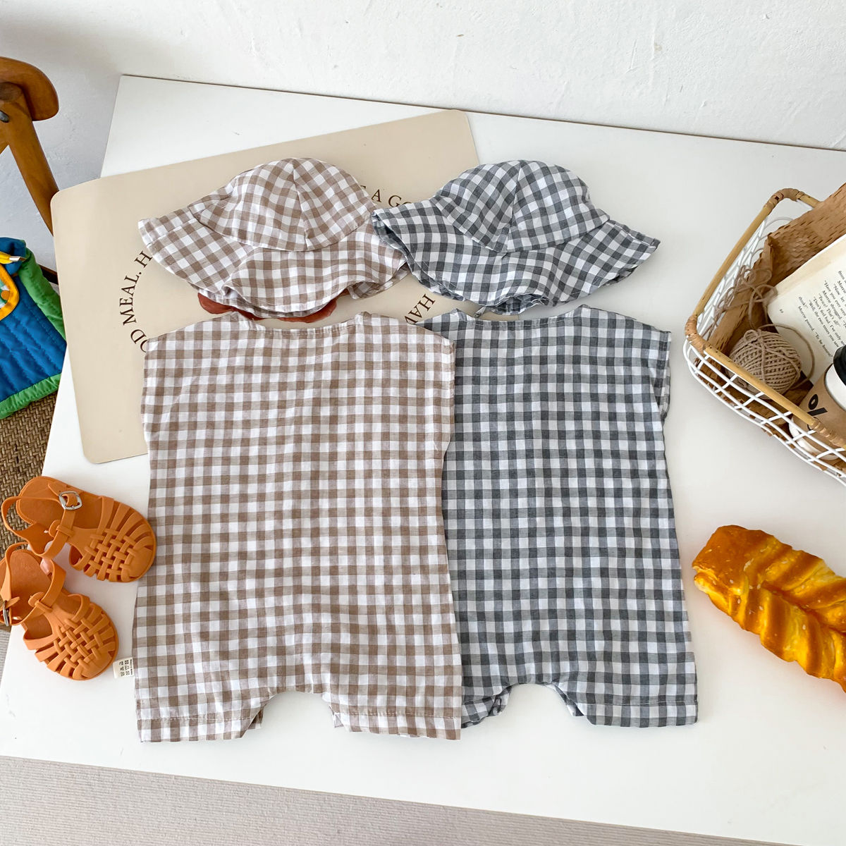 Baby Newborn Plaid Romper+Hat  - Bamboo Bodysuit Baby ulasan dan harga