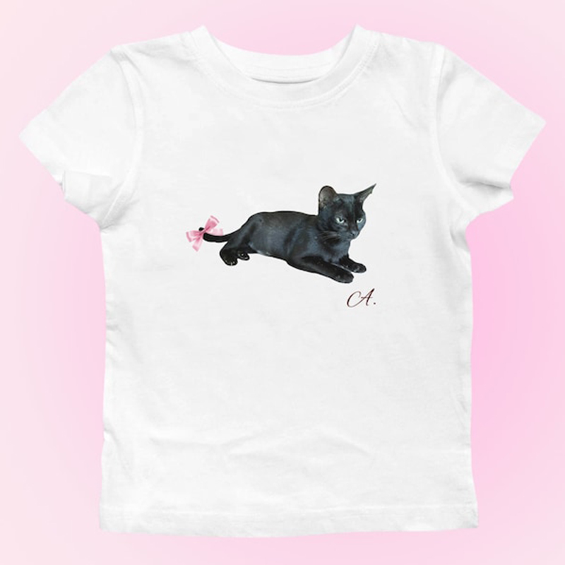 Cat With Bow Preppy Baby Tee C - Baby Y2K Clothing ulasan dan harga