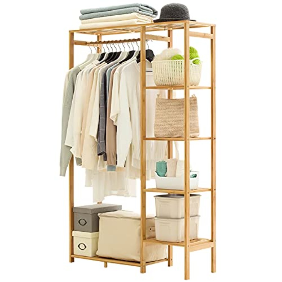 Bamboo Clothing Rack with 6 Ti - Baby Clothing Organizer ulasan dan harga