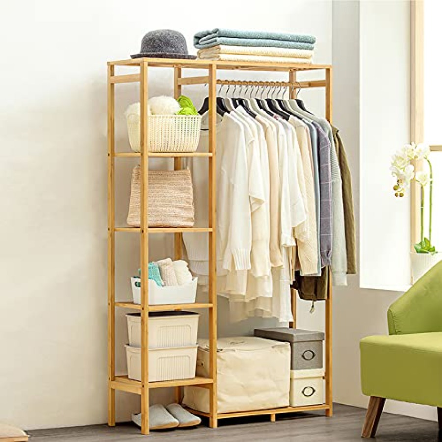 Bamboo Clothing Rack with 6 Ti - Baby Clothing Organizer ulasan dan harga